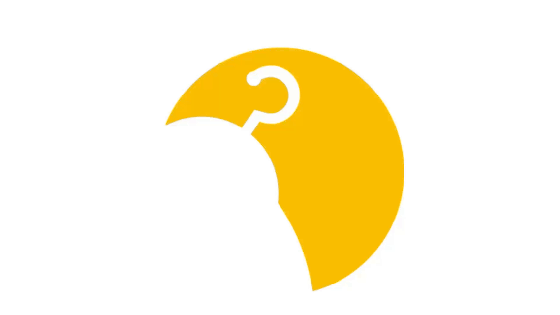 Logoanimation eines Kleiderbügels, der hin- und herschwingt