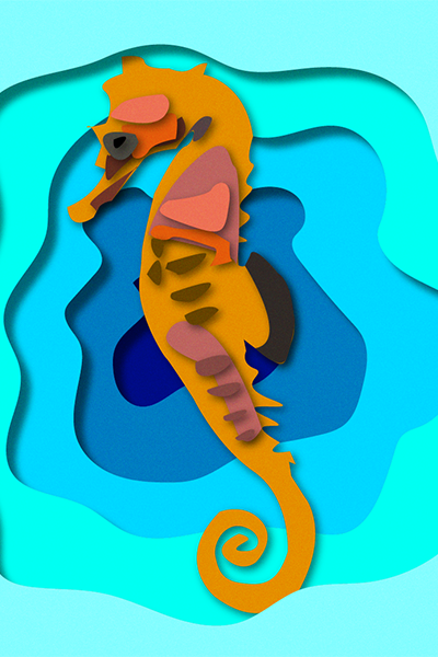 Seepferdchen im Papierstil