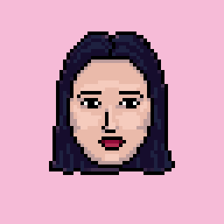 Gesicht einer schwarzhaarigen Frau als Pixelkunst