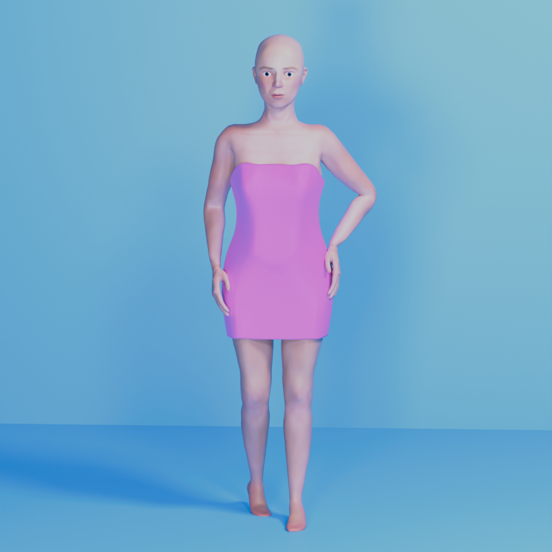 Körper mit Kleid modelliert in Blender Rig-Pose