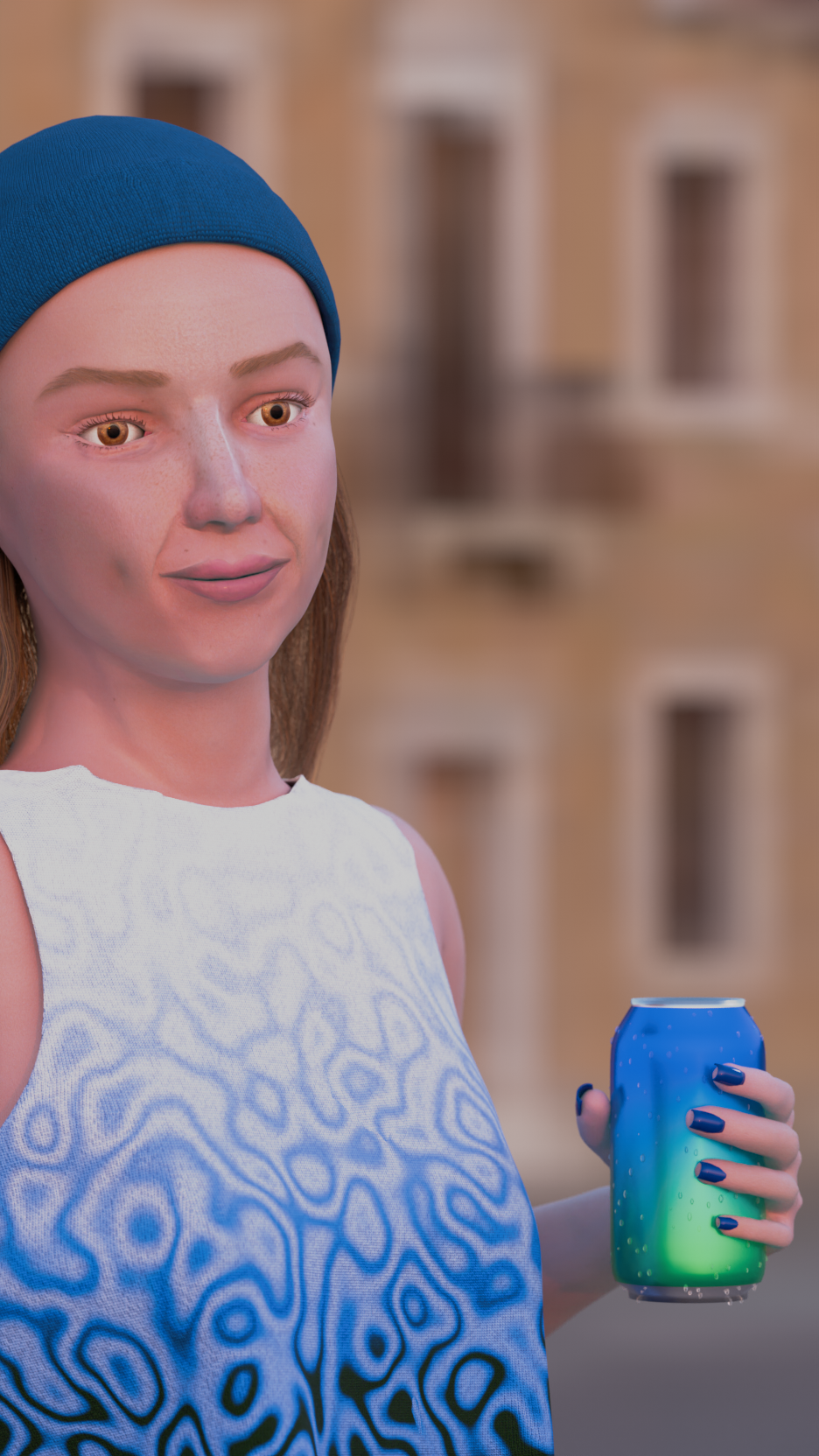 Nahaufnahme von Frau mit Dose in der Hand in Blender