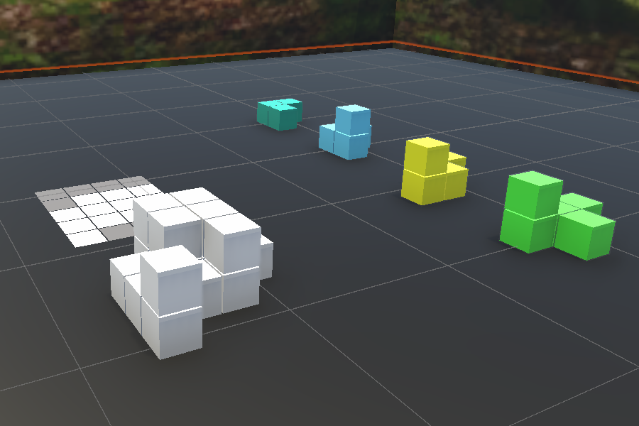 Bild der Bausteine und der Spielfläche im VR-Spiel