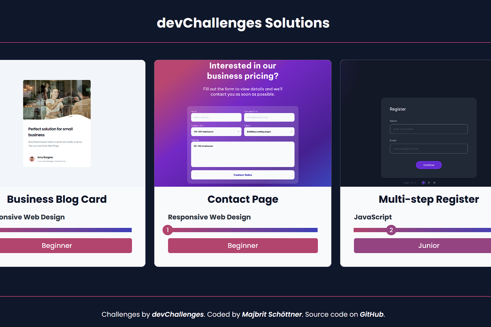 Projektübersicht meiner devChallenge-Projekte